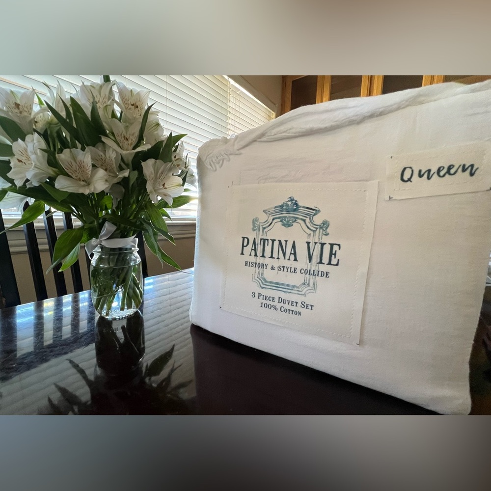 PATINA VIE 3 piece White Frayed Edge 100% Cotton Duvet Cover Set Queen Size